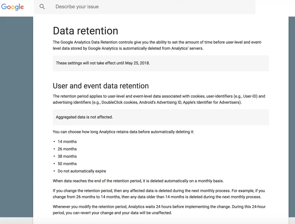 User Data Retention Example