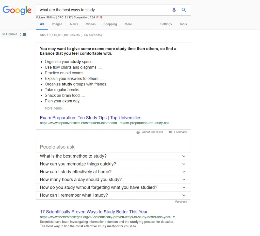 Example of Google's answer box