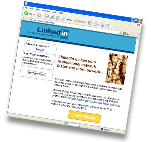 LinkedIn homepage in 2007
