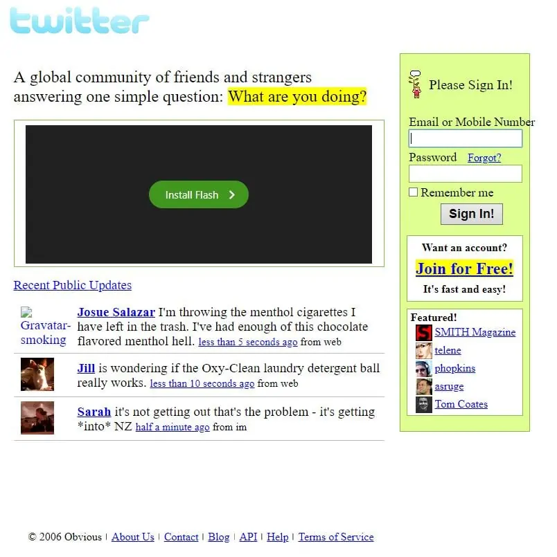Twitter homepage in 2006