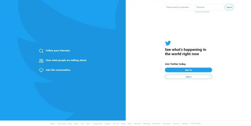 Twitter homepage in 2019