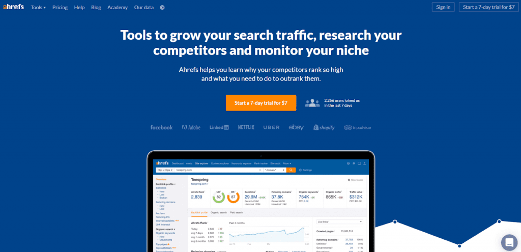 Ahrefs home page example