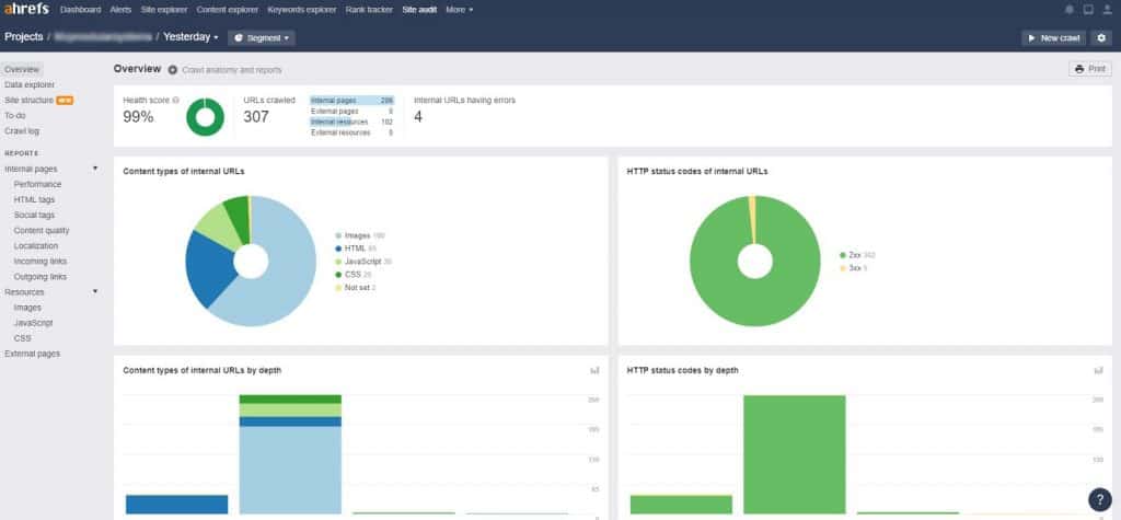 Ahrefs Site Audit seo tool example